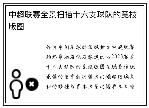中超联赛全景扫描十六支球队的竞技版图