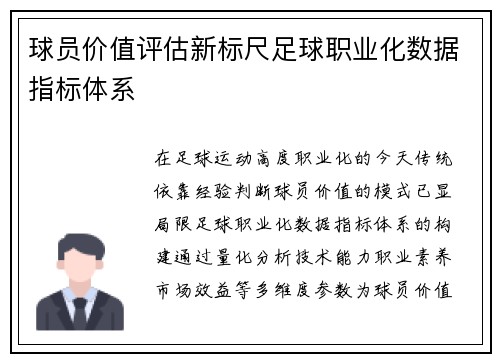 球员价值评估新标尺足球职业化数据指标体系